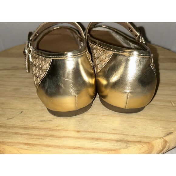 Crown Vintage Shoes Women 9M Metallic Gold Mary Jane Flats Mesh Breathable Strap - Picture 9 of 13